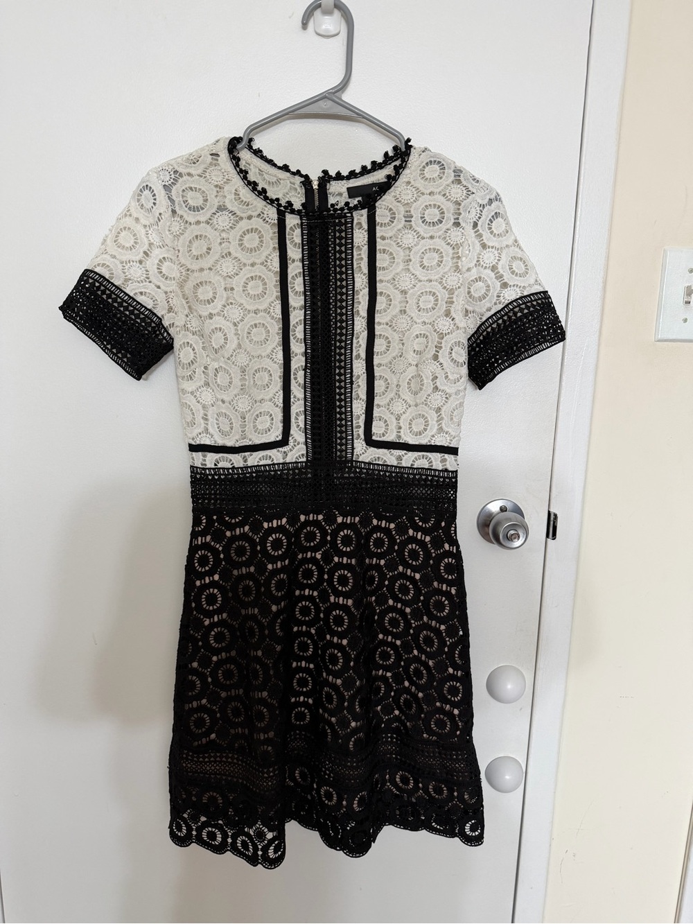 Aqua Black and Cream Lace Fit-and-Flare Dress